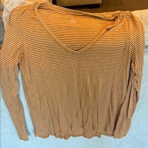 American Eagle Outfitters Mustard Striped V-Neck Blouse